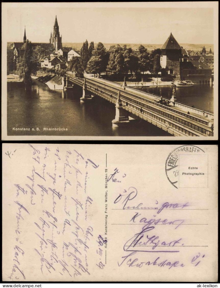 Ansichtskarte Konstanz Rheinbrücke 1929 - Konstanz