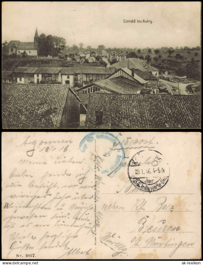 CPA Condé-lès-Autry Ardennes Stadtpartie 1916  Gel. Feldpoststempel WK1 - Autres Communes