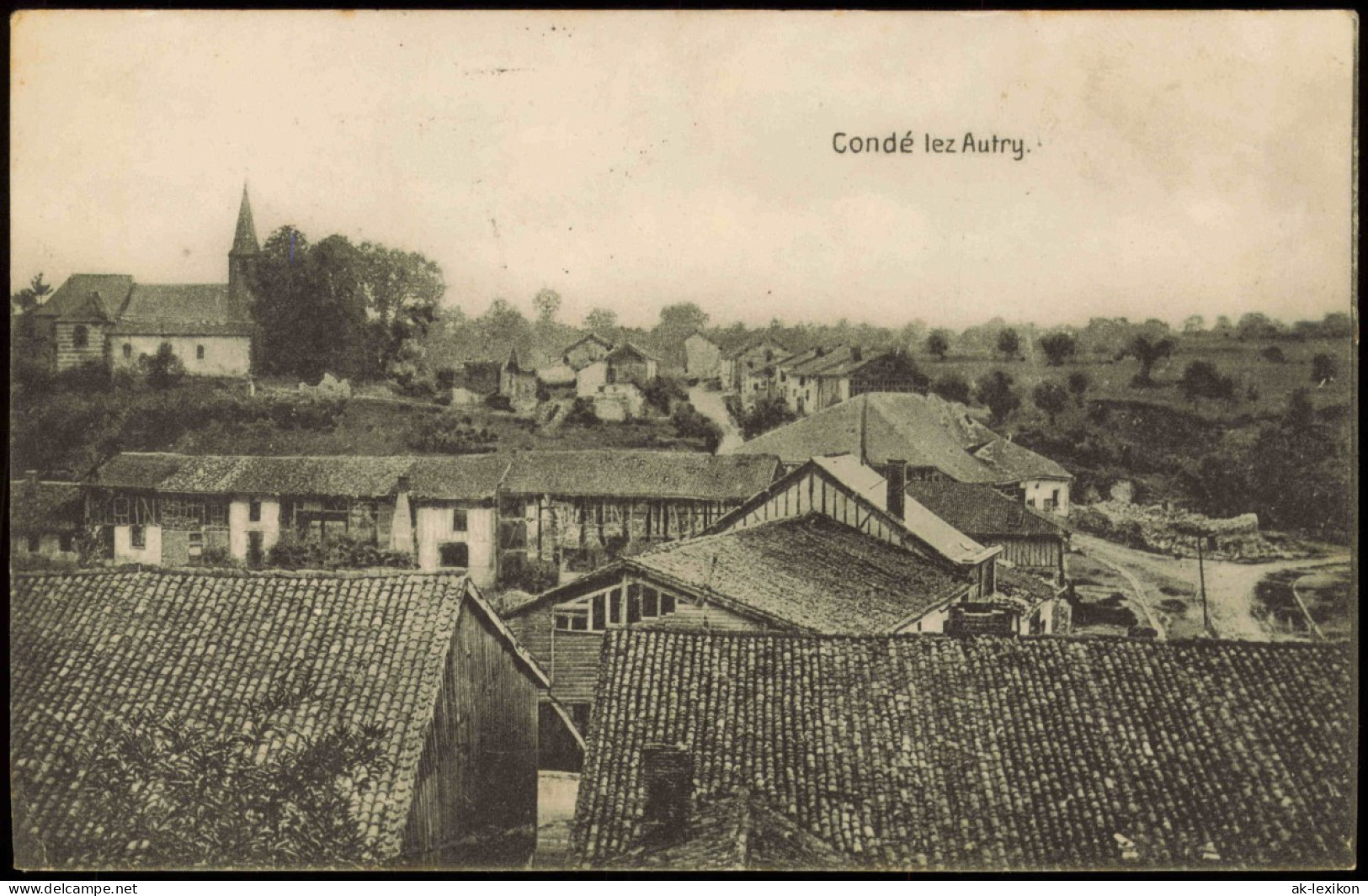 CPA Condé-lès-Autry Ardennes Stadtpartie 1916  Gel. Feldpoststempel WK1 - Autres Communes