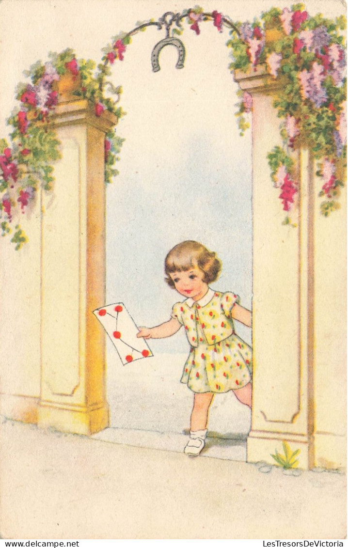 ENFANTS - Dessins D'enfants - Petite Fille Apportant Une Lettre - Colorisé - Carte Postale Ancienne - Kinder-Zeichnungen