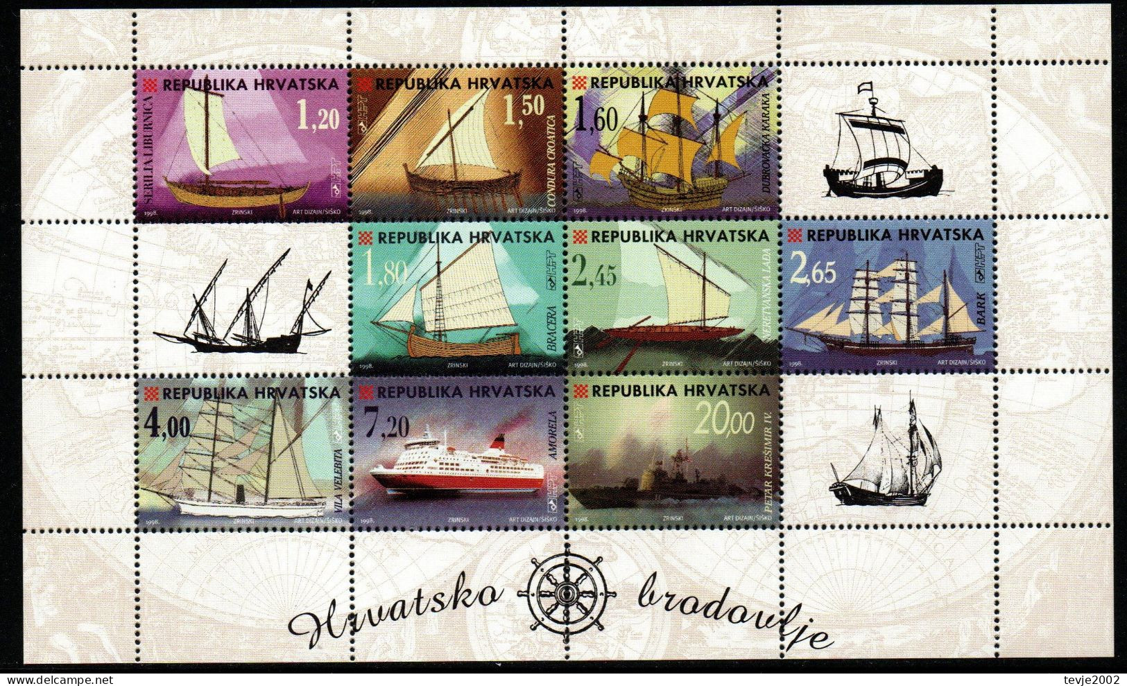 Kroatien 1998 - Mi.Nr. 473 - 481 Kleinbogen - Postfrisch MNH - Schiffe Ships - Ships