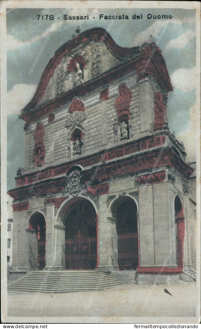 Cs494 Cartolina Sassari Citta' Facciata Del Duomo 1927 - Sassari