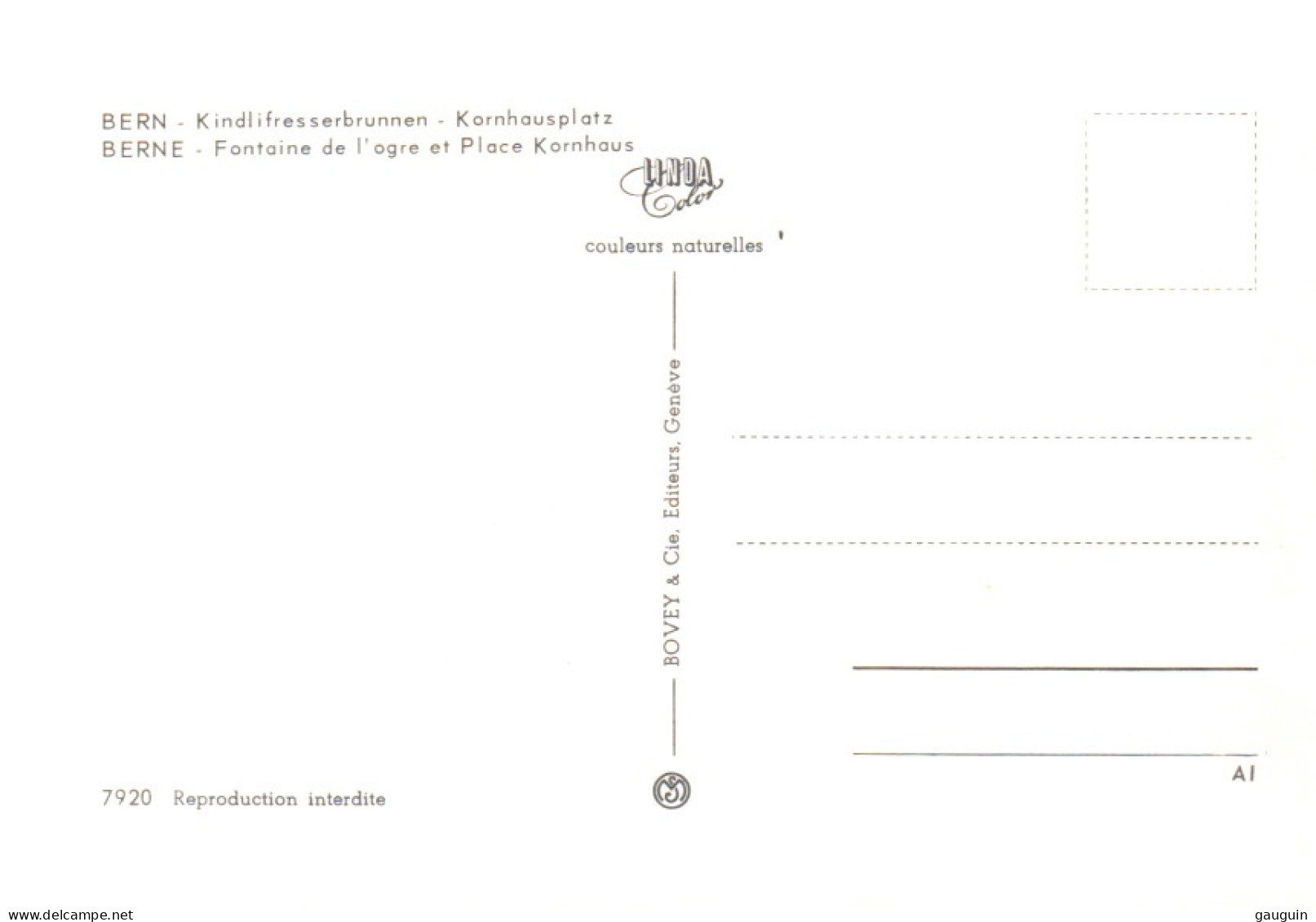 CPSM - BERN - Fontaine De L'Ogre Et Place Kornhaus - Edition Bovey Cie - Berna