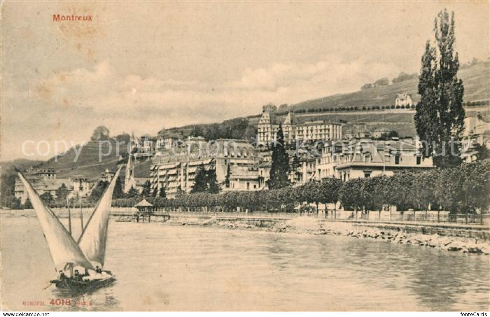 13114107 Montreux VD Ansicht Vom Genfersee Aus Segelboot Montreux - Andere & Zonder Classificatie