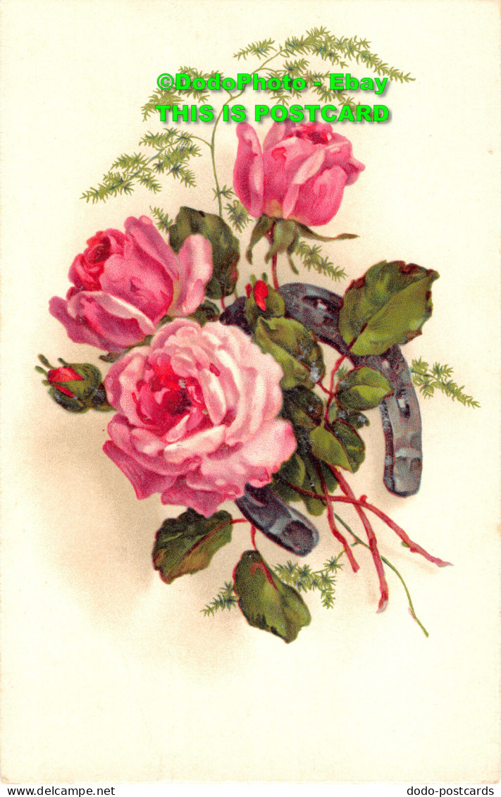 R355930 Pink Roses And Horseshoe. Postcard - World