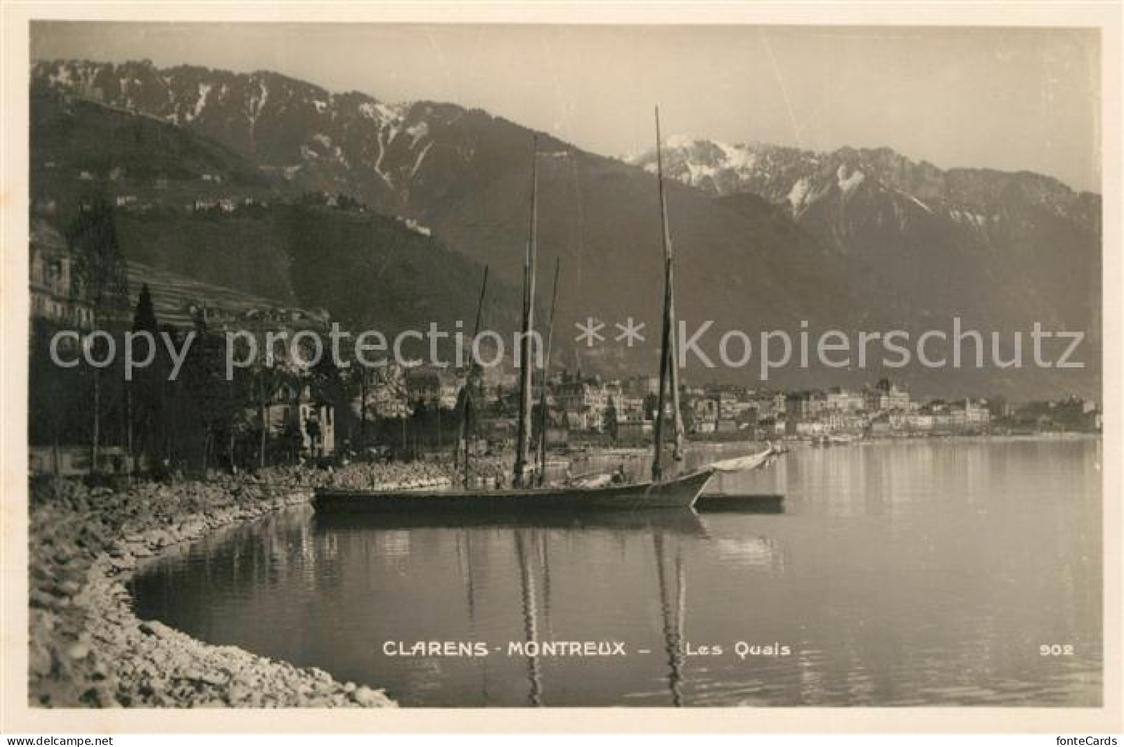 13113839 Clarens Montreux Les Quais Lac Leman Bateau Et Les Alpes Montreux - Andere & Zonder Classificatie