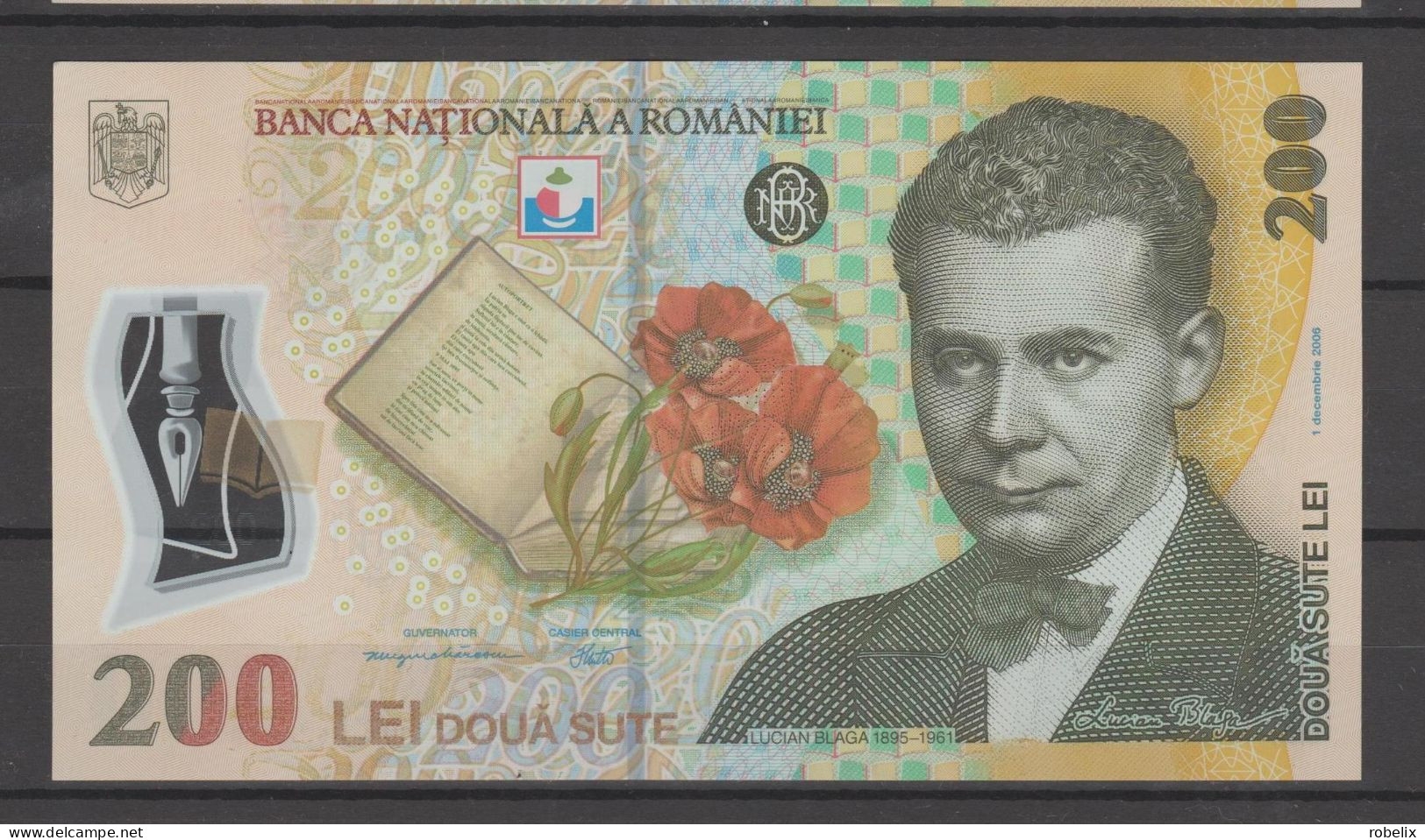 ROMANIA 200 LEI  2006 ( Reprint 2016)  The Poet Lucian Blaga  Polymer   UNC - Rumänien