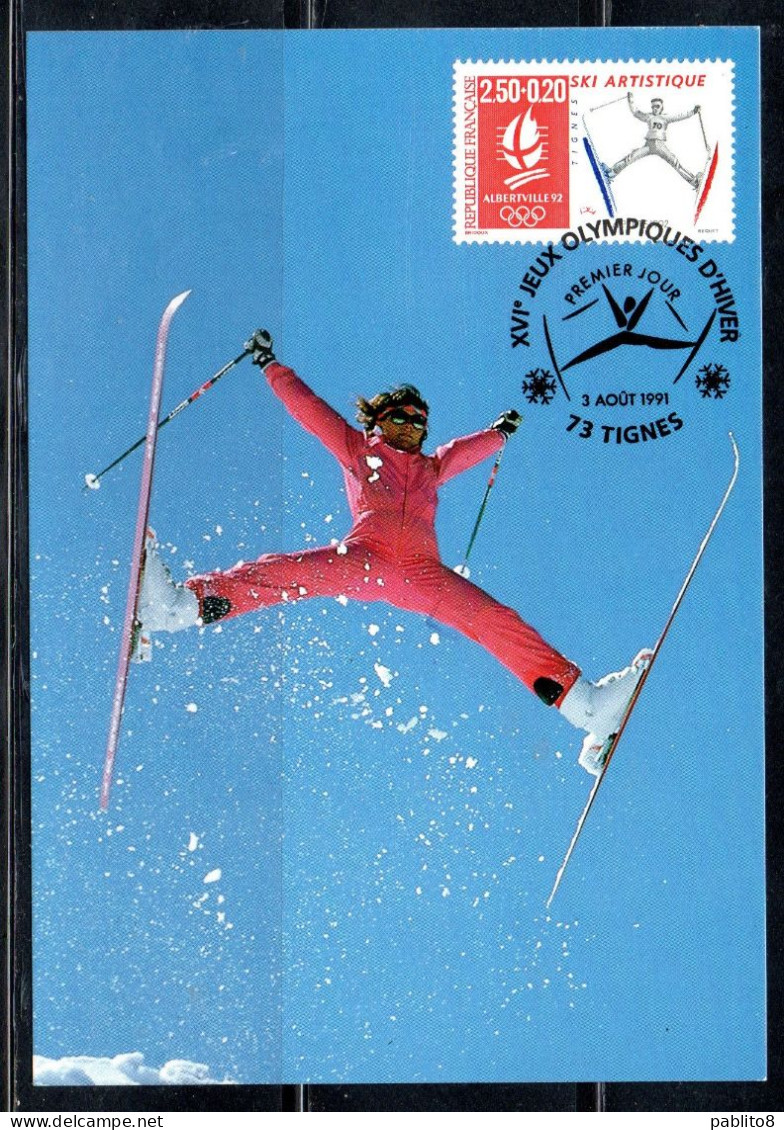 FRANCE FRANCIA 1990 1991 OLYMPIC GAMES JEUX OLYMPIQUES ALBERTVILLE SKI ARTISTIQUE 2.50fr+20c MAXI MAXIMUM CARD CARTE - 1990-1999