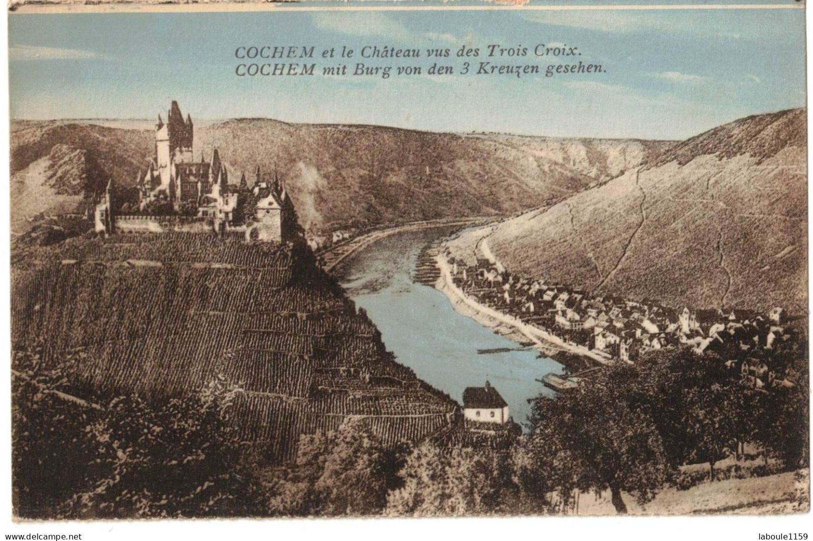 ALLEMAGNE GERMANY RHENANIE PALATINAT COCHEM : LE CHÂTEAU VUS DES TROIS CROIX BURG VON DEN KREUZEN GESEHEN - ED COLORISEE - Cochem