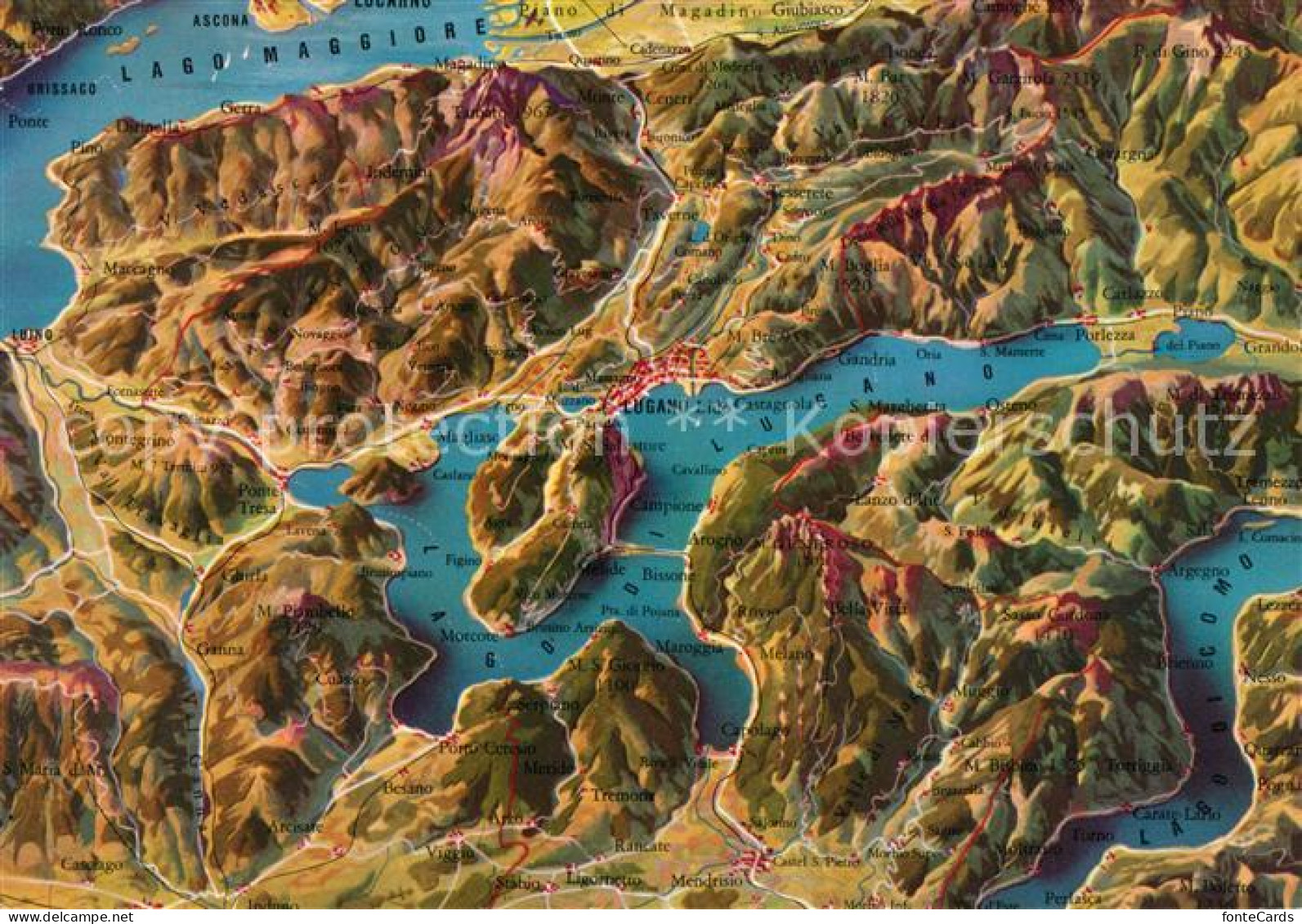 13089309 Tessin Ticino Panoramakarte Der Drei Seen Tessin Ticino - Altri & Non Classificati