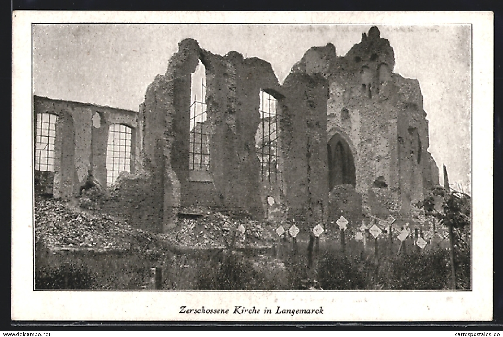 AK Langemarck, Zerschossene Kirche  - Sonstige & Ohne Zuordnung