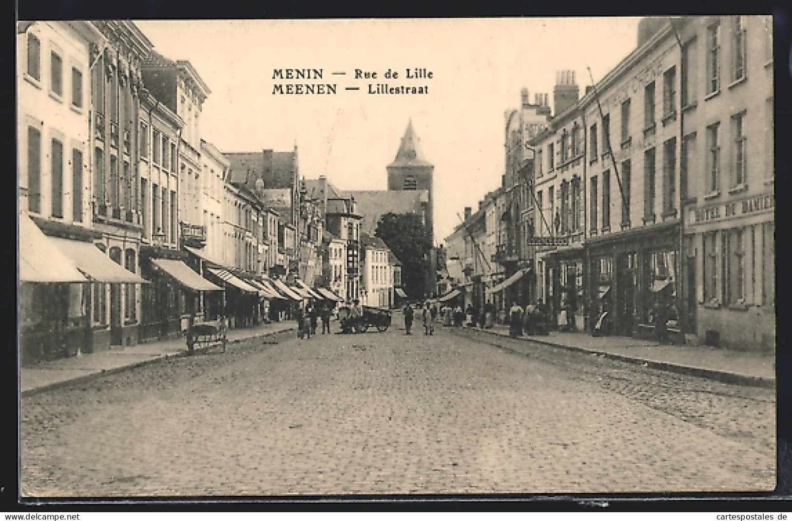 AK Menin / Meenen, Rue De Lille, Lillestraat Mit Geschäften  - Andere & Zonder Classificatie