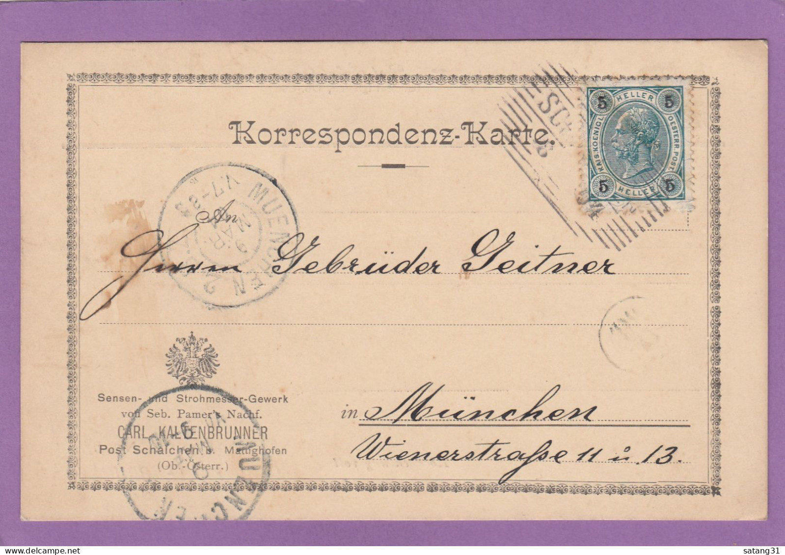 SENSEN- UND STROHMESSER- GEWERK, SCHALCHEN. POSTKARTE NACH MÜNCHEN,1904. - Lettres & Documents