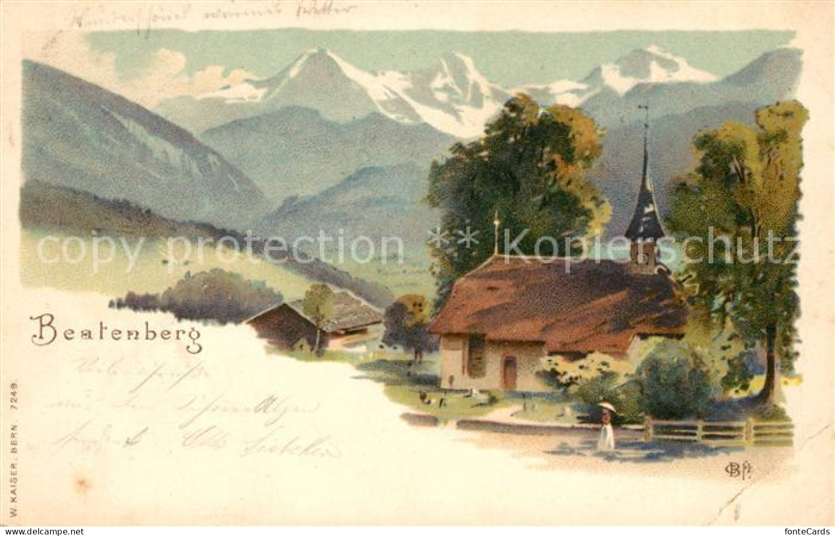 13069087 Beatenberg Kapelle Alpenpanorama Kuenstlerkarte Beatenberg - Other & Unclassified