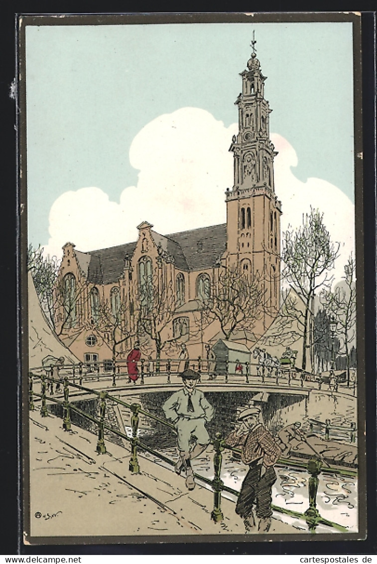 Künstler-AK A. Ost: Amsterdam, Prinsengracht Met Westerkerk  - Altri & Non Classificati