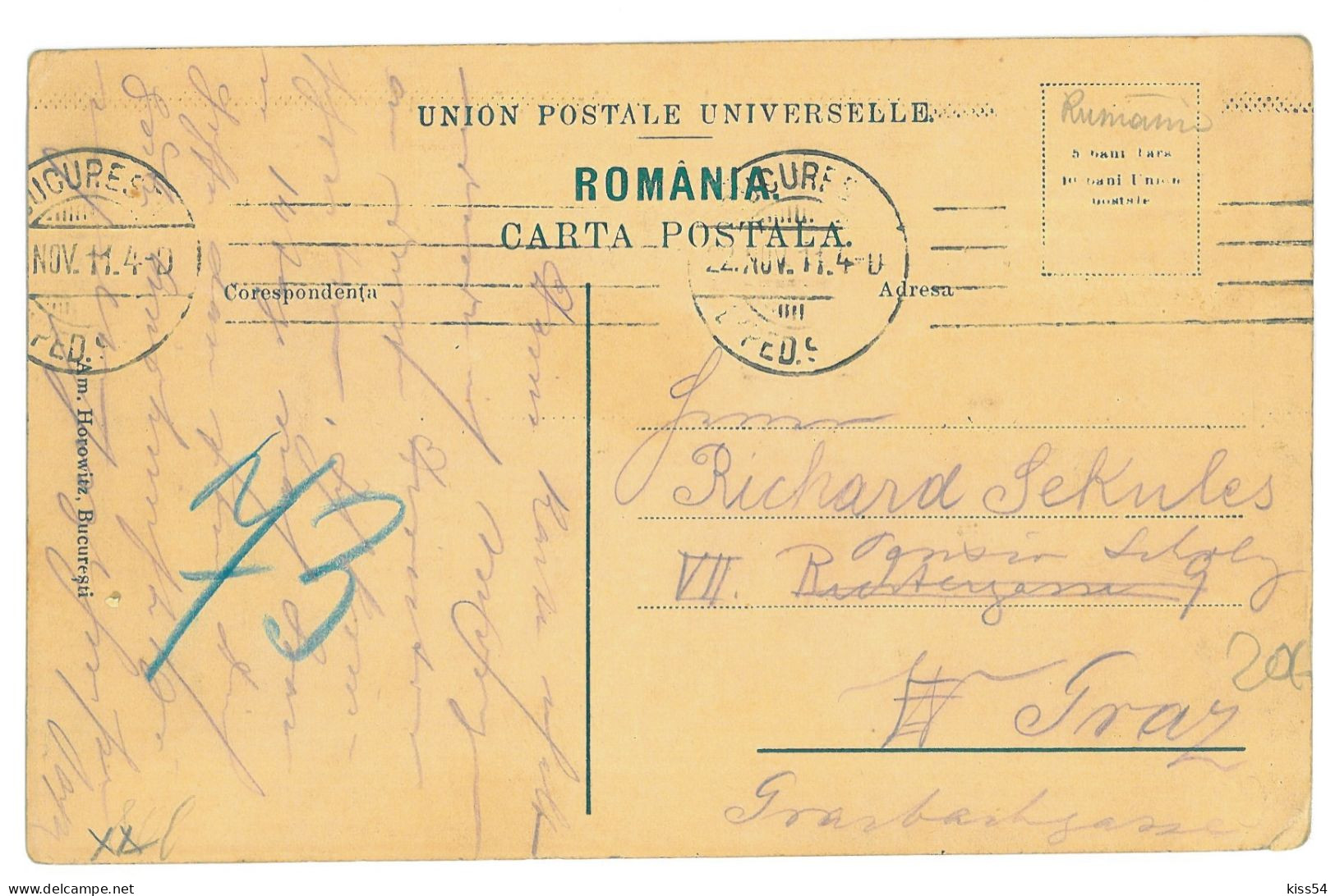 RO - 25237 BUCURESTI, Victoriei Ave, Romania - Old Postcard - Used - 1911 - Romania