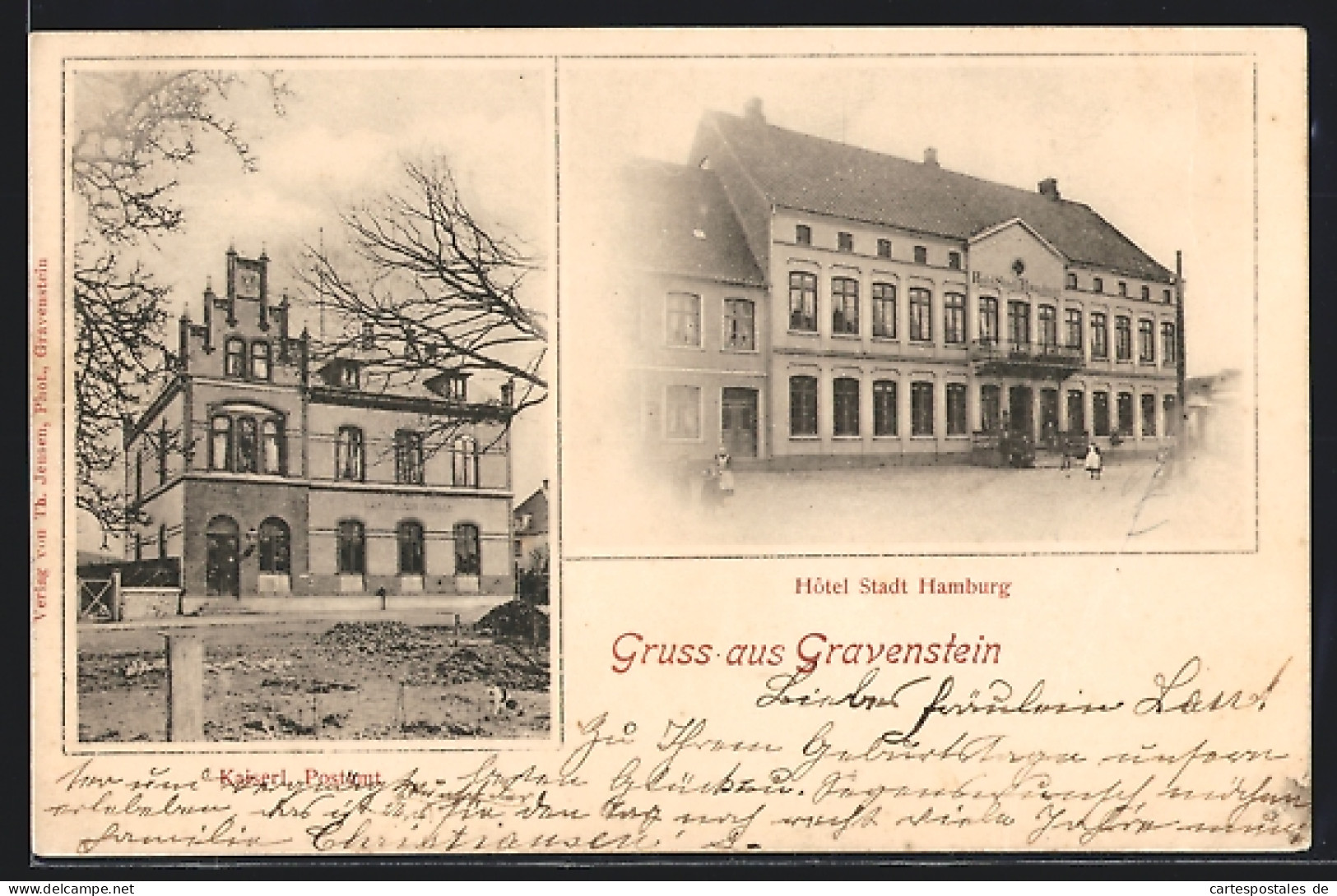 AK Gravenstein, Hotel Stadt Hamburg, Kaiserl. Postamt  - Denmark