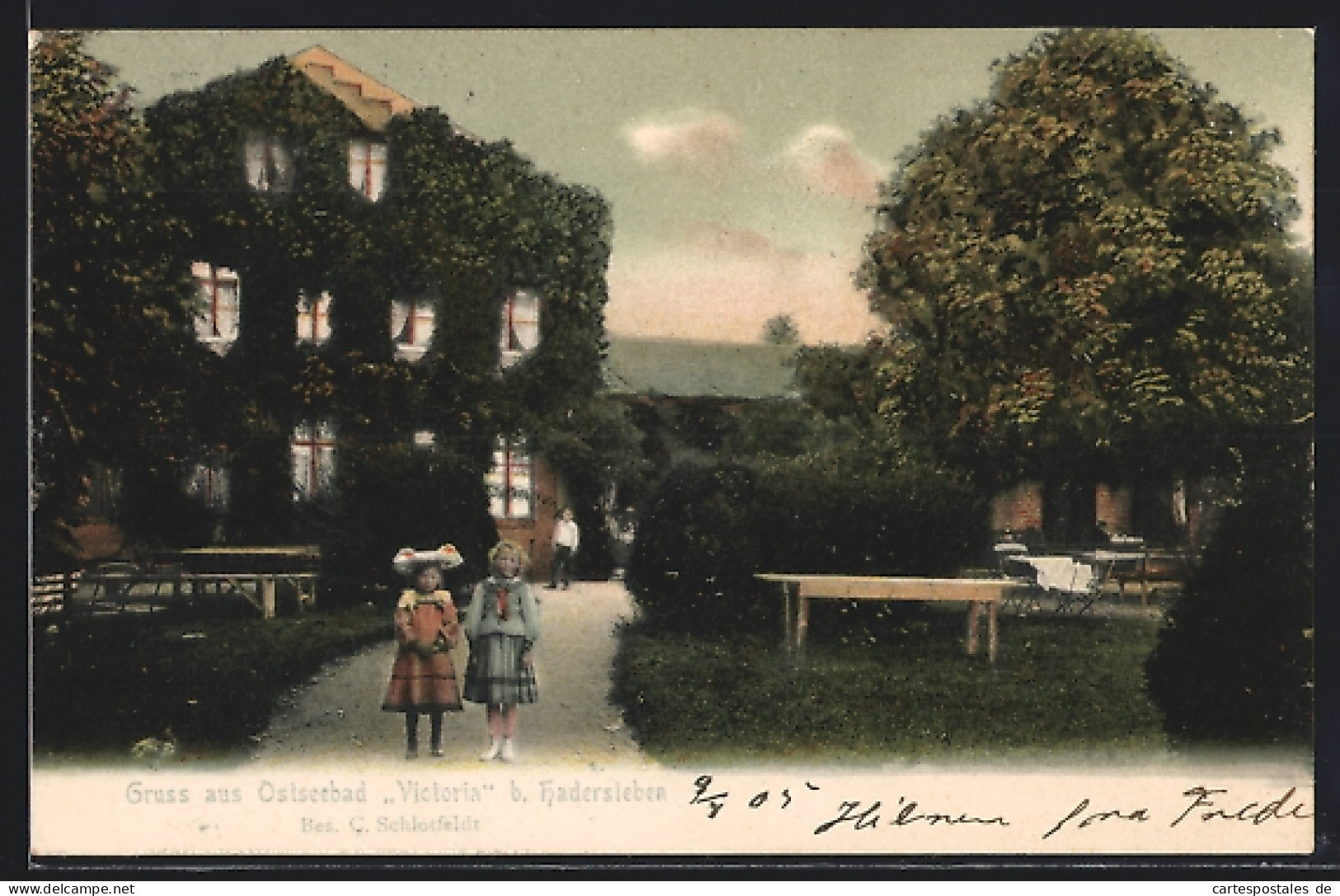 AK Hadersleben, Hotel Ostseebad Victoria, Gartenansicht  - Dänemark