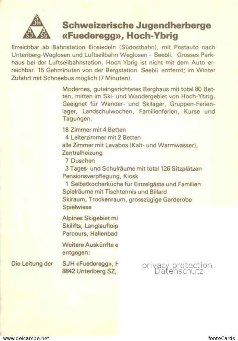 13065227 Hoch Ybrig Schweizerische Jugendherberge Fuederegg Hoch Ybrig - Other & Unclassified