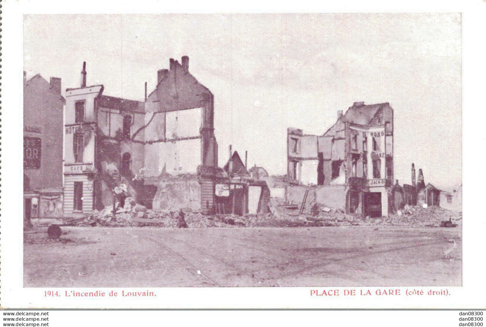 BELGIQUE L'INCENDIE DE LOUVAIN 1914 PLACE DE LA GARE COTE DROIT - War 1914-18