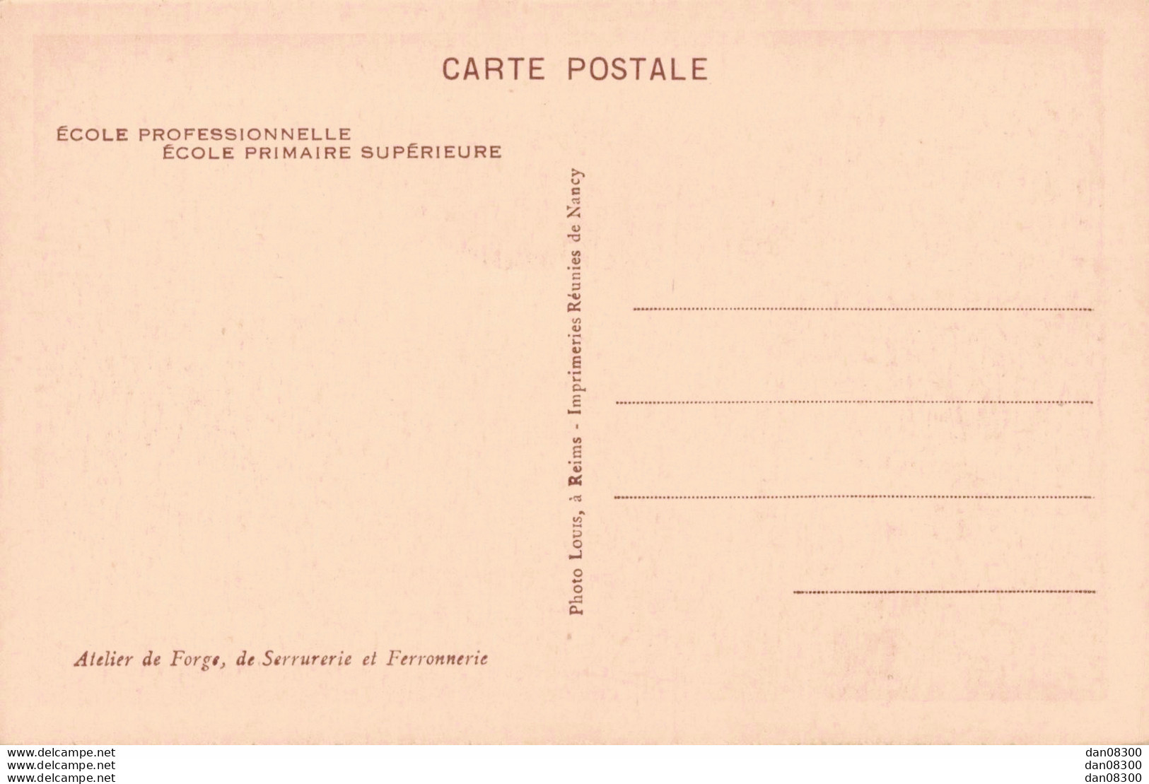 51 REIMS ECOLE PROFESSIONNELLE ECOLE PRIMAIRE SUPERIEURE ATELIER DE FORGE DE SERRURERIE ET FERRONNERIE - Ecoles