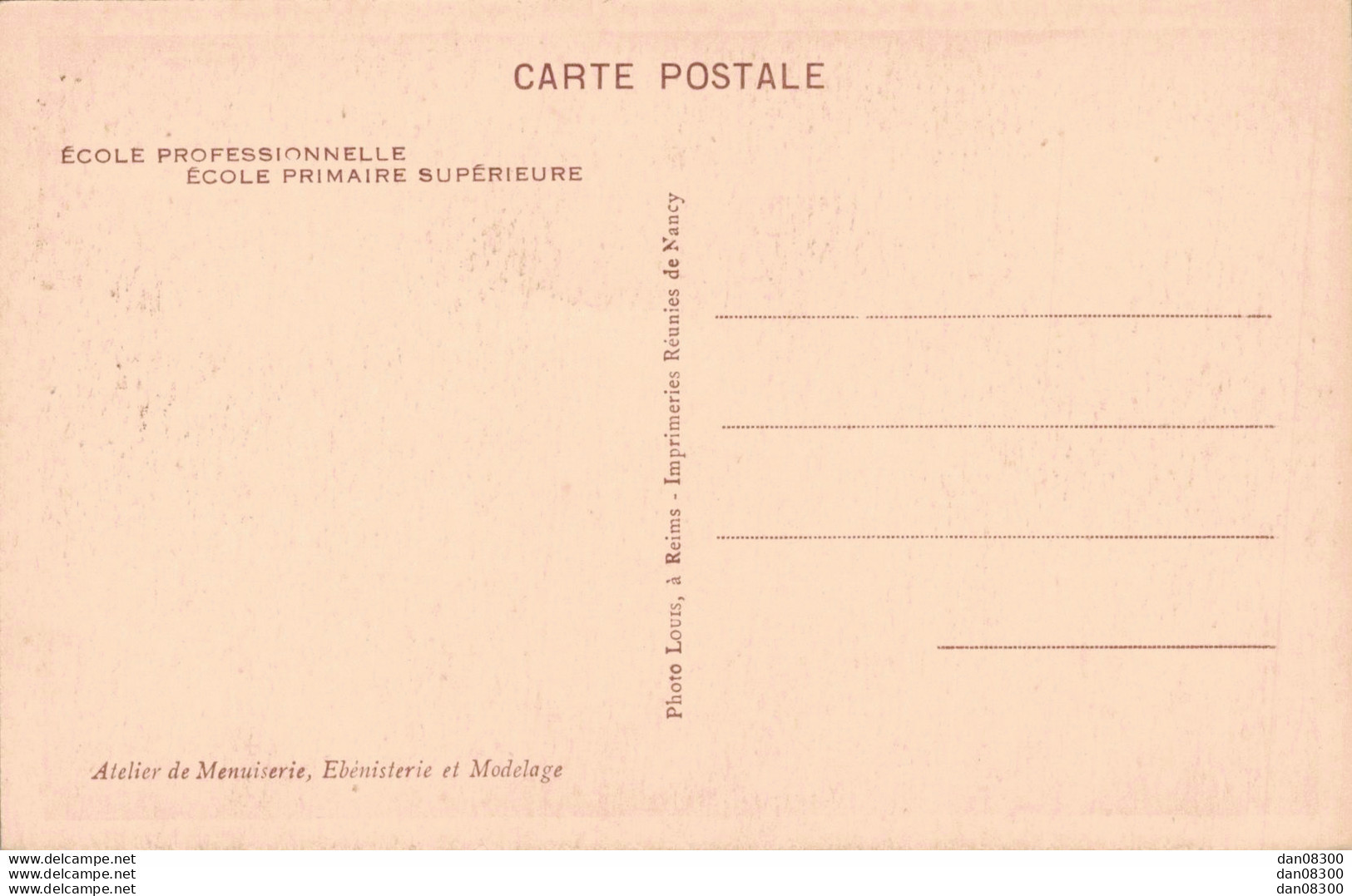 51 REIMS ECOLE PROFESSIONNELLE ECOLE PRIMAIRE SUPERIEURE ATELIER DE MENUISERIE EBENISTERIE ET MODELAGE - Ecoles