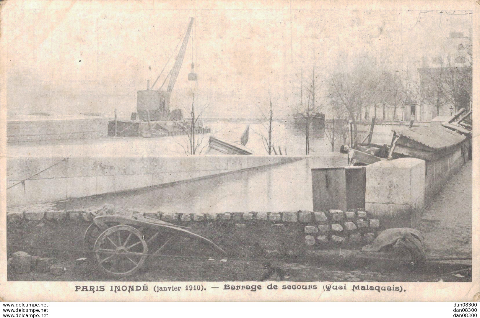 75 PARIS INONDE JANVIER 1910 BARRAGE DE SECOURS QUAI MALAQUAIS - Inondations De 1910