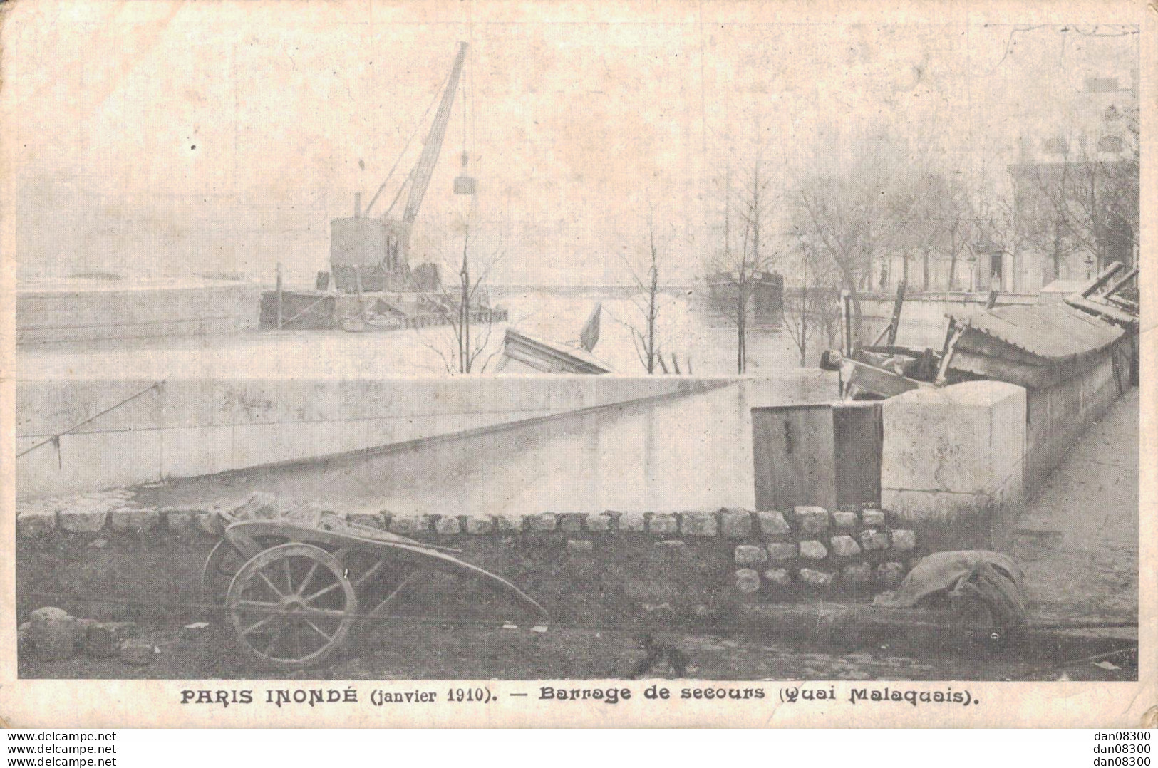 75 PARIS INONDE JANVIER 1910 BARRAGE DE SECOURS QUAI MALAQUAIS - Paris Flood, 1910