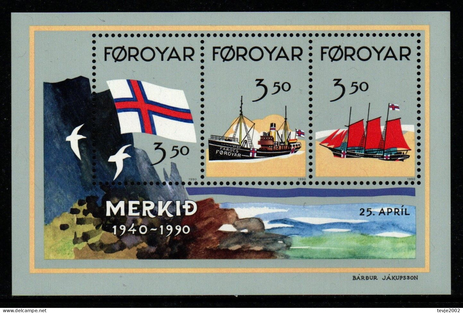 Färöer 1990 - Mi.Nr. Block 4 - Postfrisch MNH - Schiffe Ships Flaggen Flags - Ships