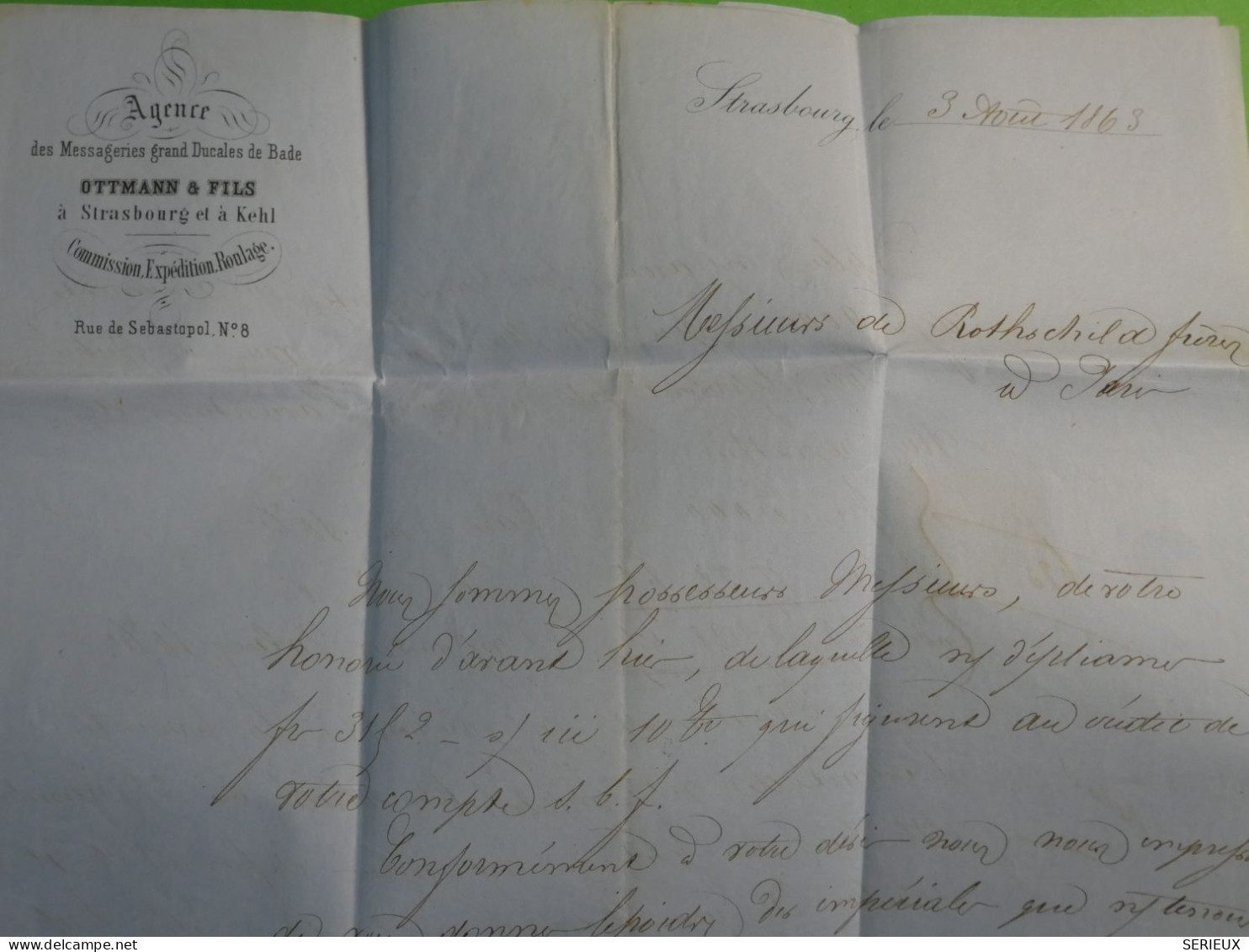 DO15 FRANCE LETTRE     1863  STRASBOURG A PARIS ROTSCHILD   +N°16+ AFF. INTERESSANT+ +++++ - 1849-1876: Klassik