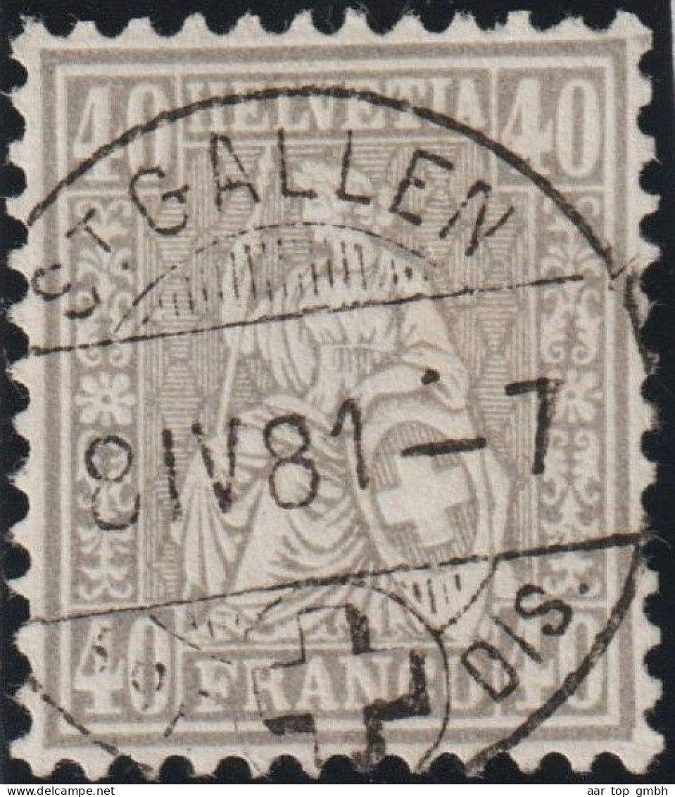 Schweiz Sitzende Helvetia 40 Rp. SBK#42 St.Gallen 1881-04-08 Zentrischer Vollstempel - Gebruikt