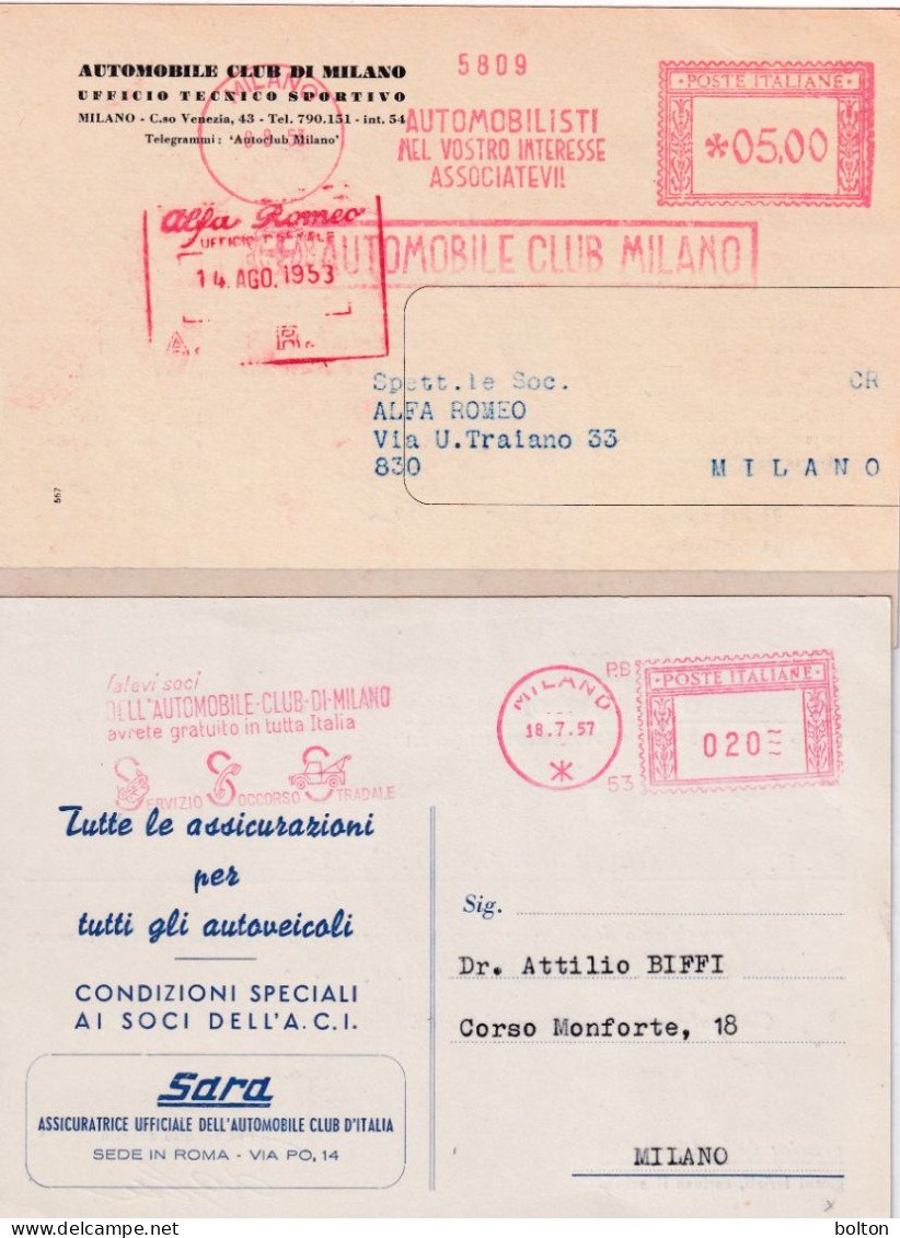 1953-7   Buste Con Affrancatura Meccanica Rossa EMA AUTOMOBILE CLUB MILANO - Storia Postale