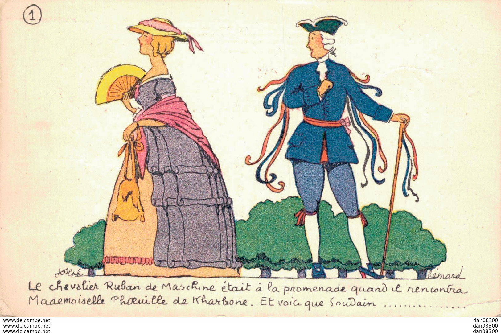 CARTE PUBLICITAIRE POUR  LES CARBONES ARMOR ILLUSTRATION DE JOSEPH HEMARD LE CHEVALIER RUBAN DE MASCHINE - Advertising