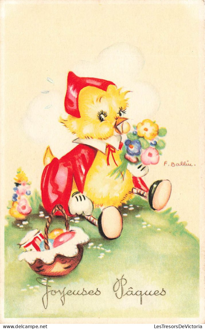 FETES - VOEUX - Joyeuses Pâques - Poussin - Illustration - F. Balliu - Carte Postale Ancienne - Pasqua