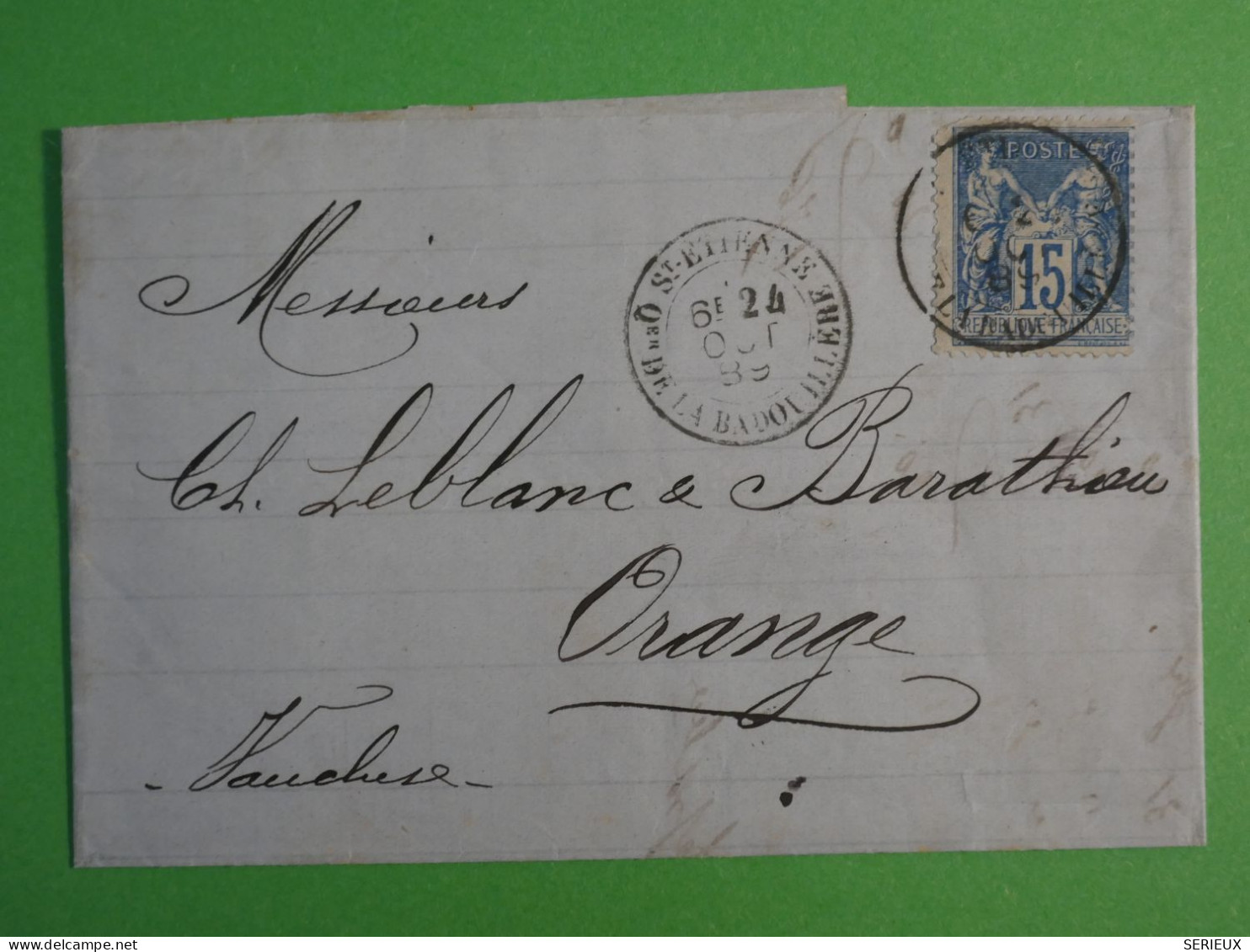 DO15 FRANCE LETTRE     1889  ST ETIENNE  A ORANGE  +SAGE  15C + AFF. INTERESSANT+ +++++ - 1877-1920: Période Semi Moderne