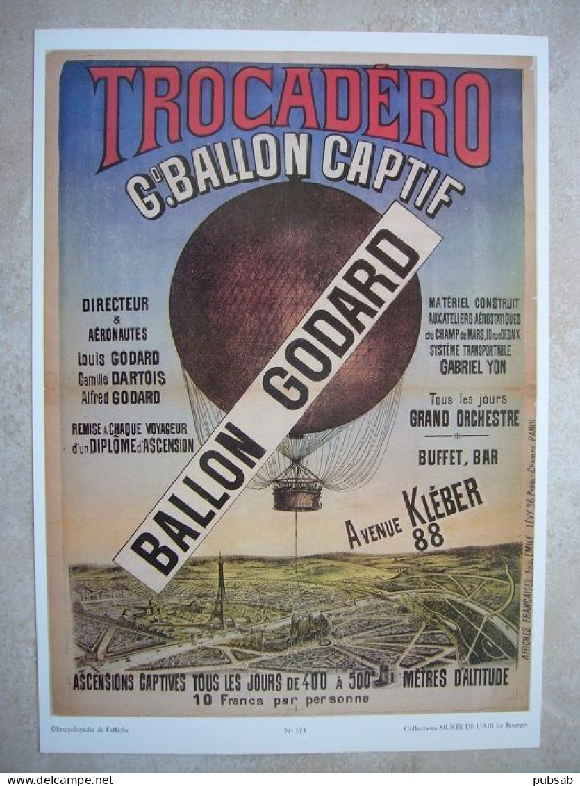 Avion / Airplane / Balloon / Ballon Godard / TROCADÉRO / Ballon Captif / Affichette / Format : 21X29,5cm - Mongolfiere