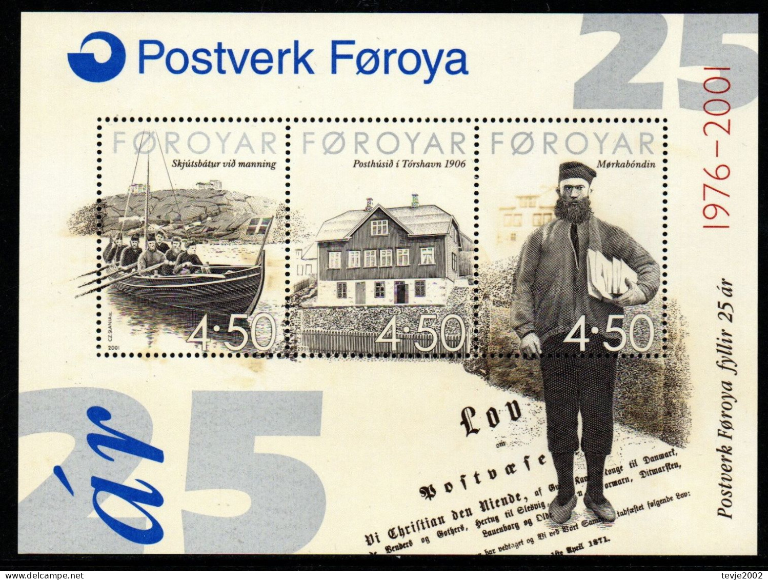 Färöer 2001 - Mi.Nr. Block 10 - Postfrisch MNH - Post Poste Schiffe Ships - Faeroër