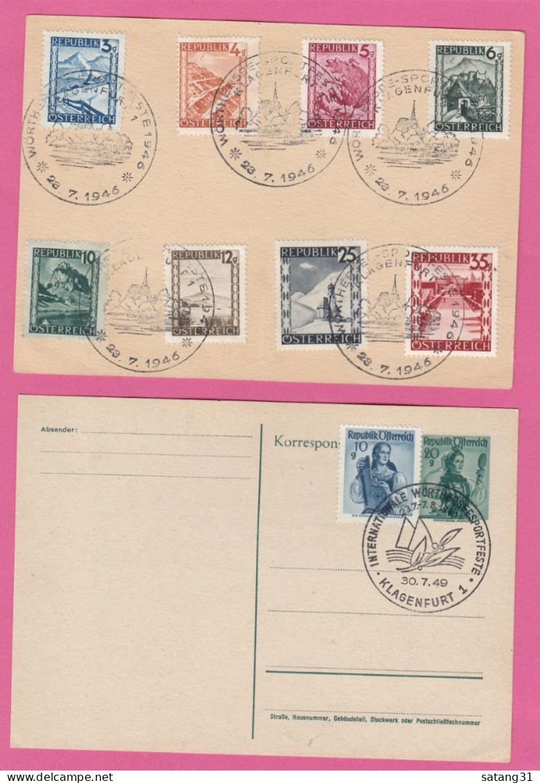 2 POSTKARTEN MIT SONDERSTEMPEL "WÖRTHERSEE - SPORTFESTE" 1946 UND 1949. - Lettres & Documents