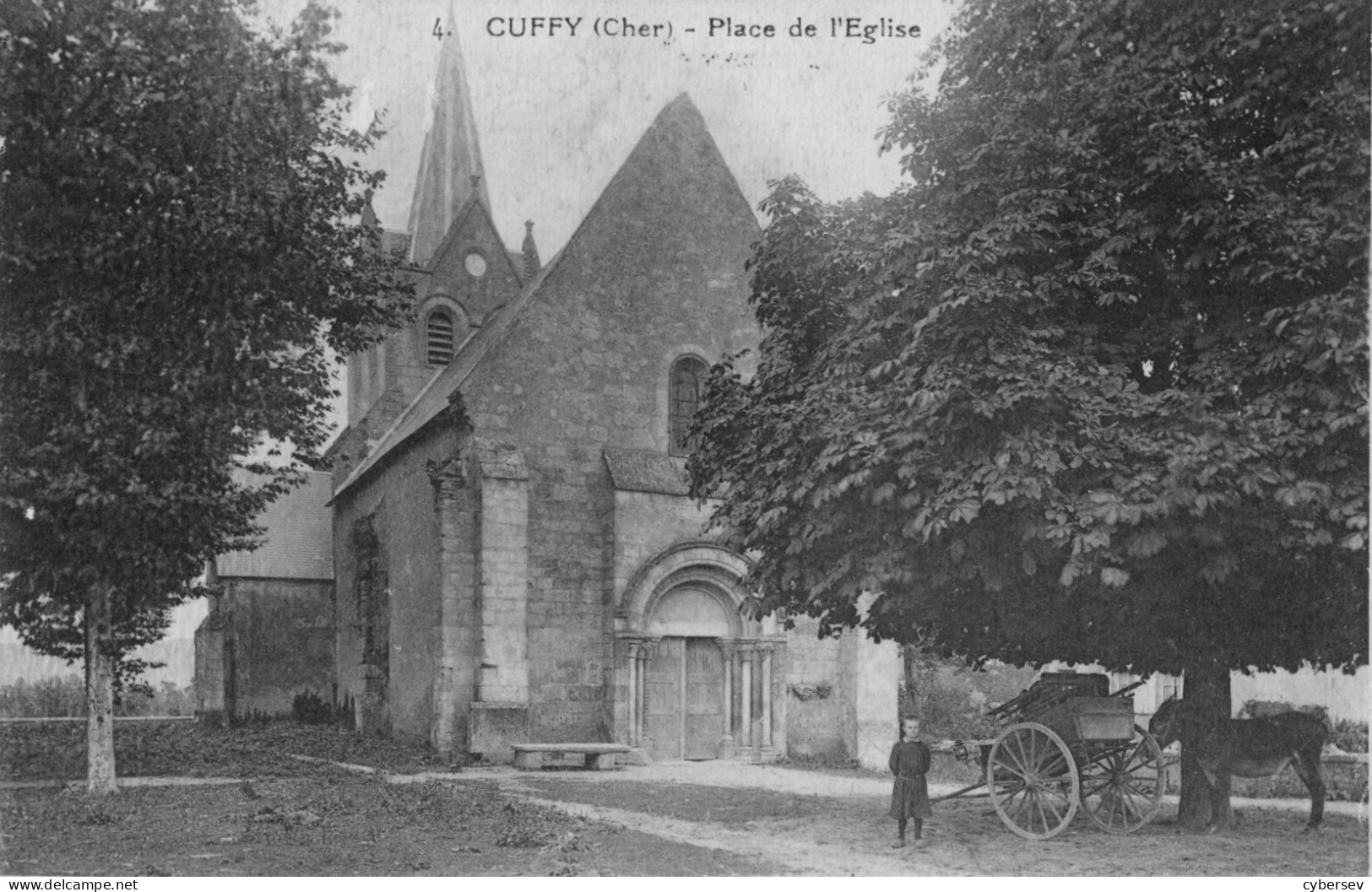 CUFFY - Place De L'Eglise - Un âne Et Sa Charrette - Animé - Other & Unclassified