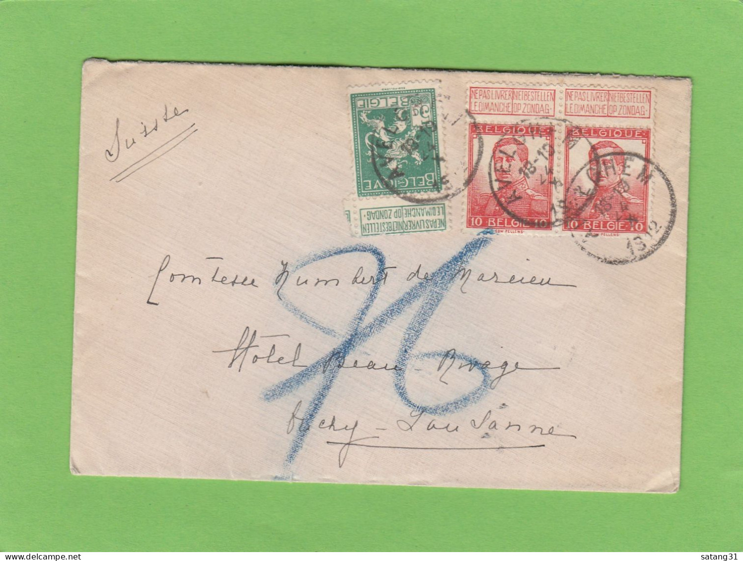 LETTRE D'AVELGHEM POUR OUCHY - LAUSANNE,1912. - 1912 Pellens