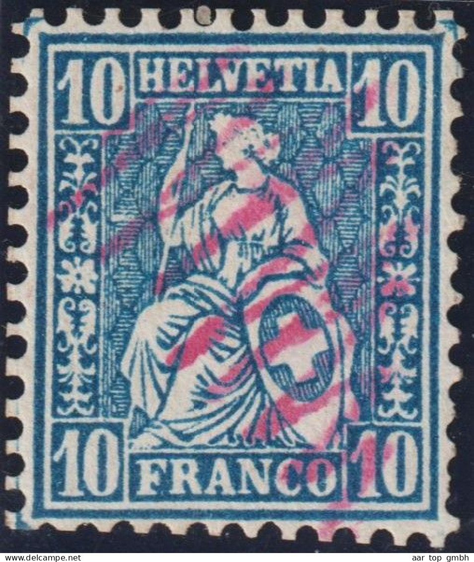 Schweiz Sitzende Helvetia 10 Rp. Blau SBK#31 Mit Violetter Tintenentwertung Zahnfehler - Usati