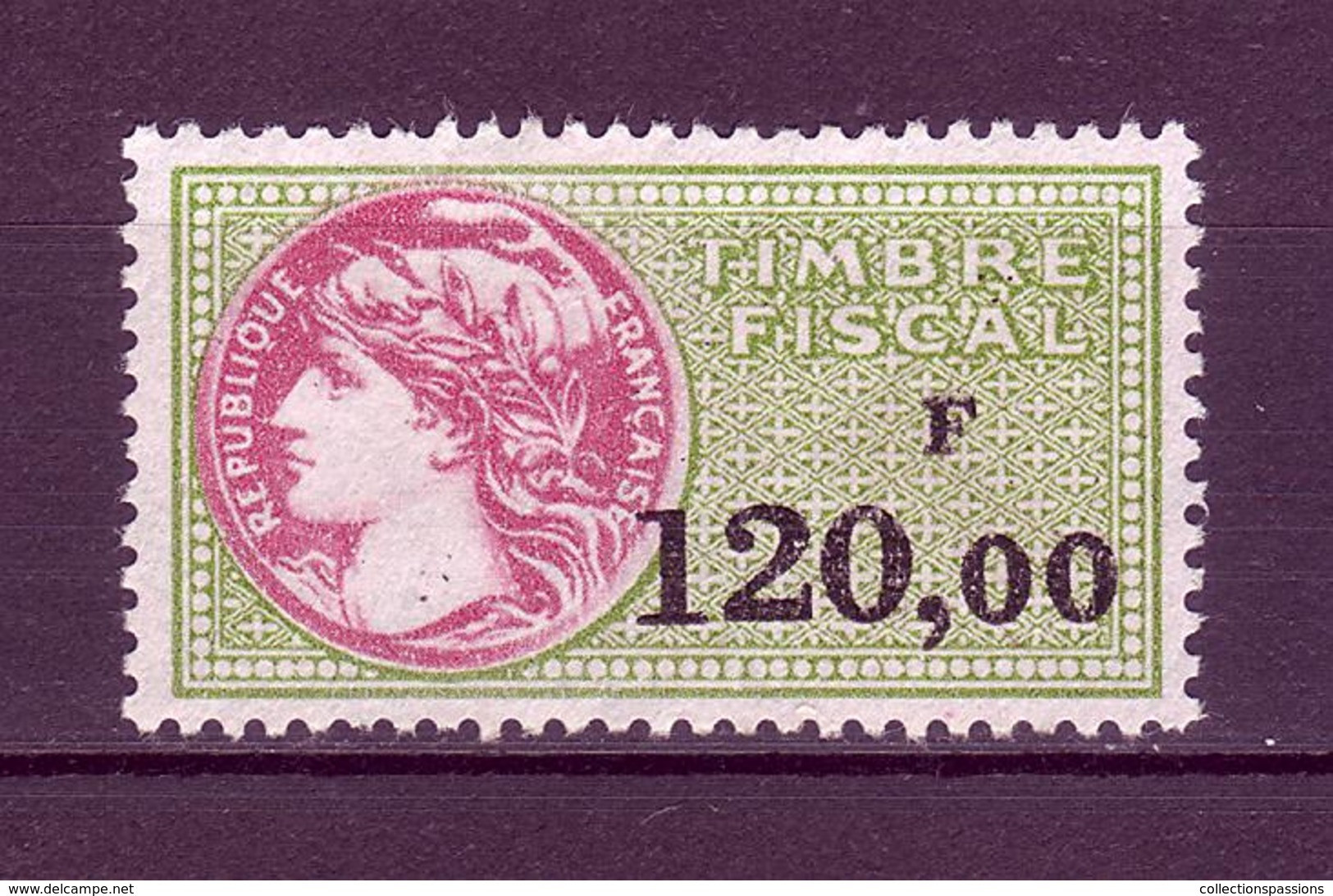 - FRANCE. Timbre Fiscal De 120 Francs. Sans Gomme - - Andere & Zonder Classificatie