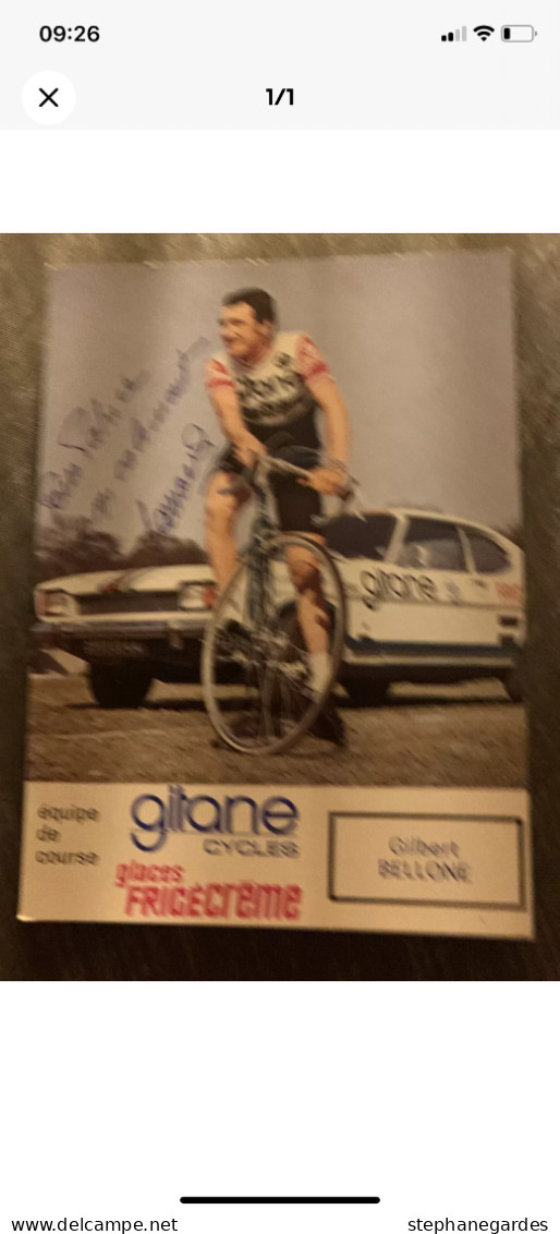 Carte Postale Cyclisme Gilbert BELLONE Avec Autographe Équipe Gitane - Cyclisme