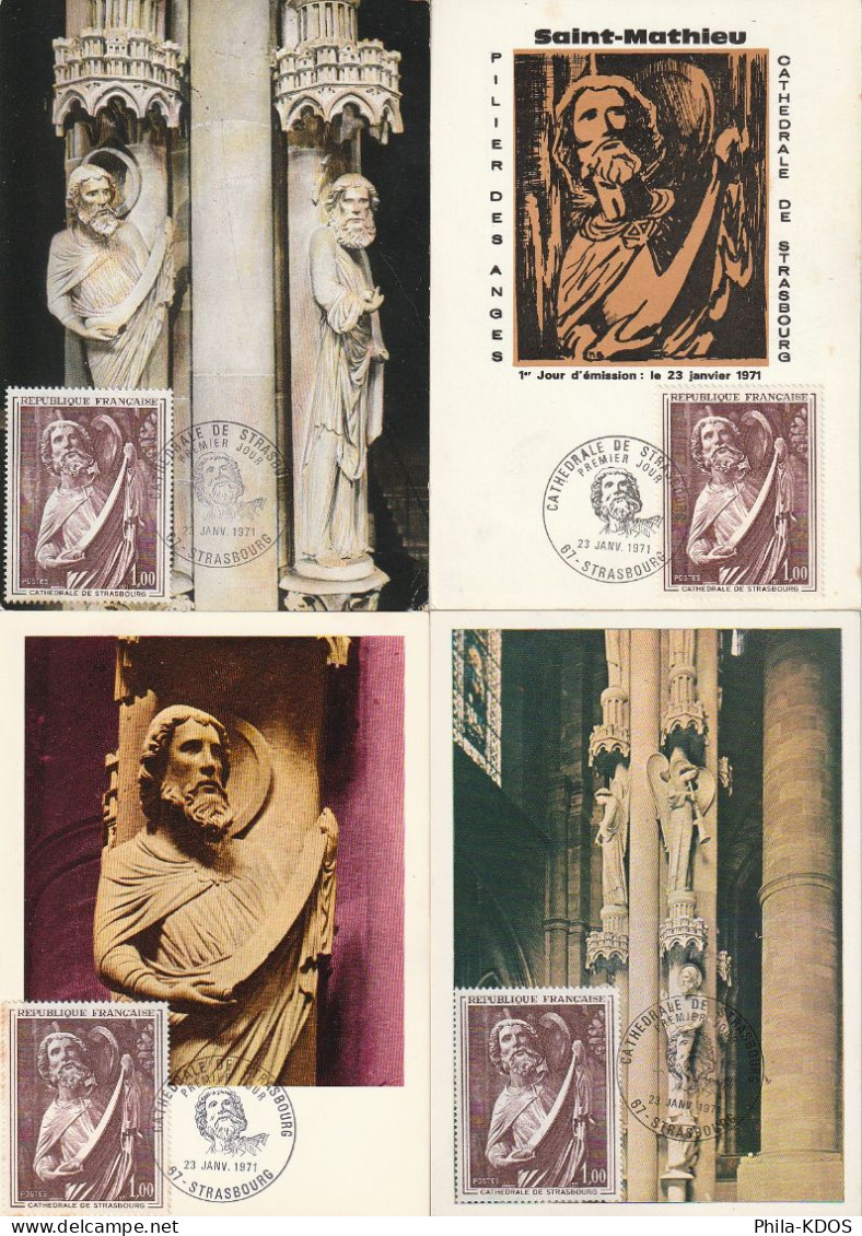 LOT " SCULPTURE DE LA CATHEDRALE DE STRASBOURG " Sur 4 Cartes Maximum De 1971. N° YT 1654. Parfait état. CM à Saisir !!! - Other & Unclassified