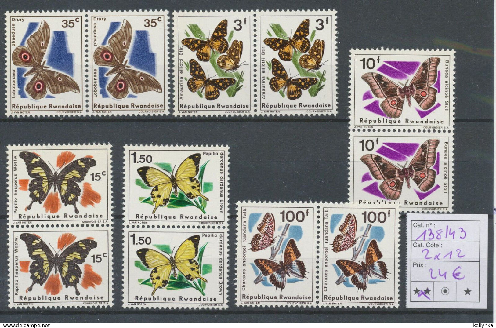 Rwanda - 138/143 - En Paire - Papillons II - 1966 - MNH - Neufs