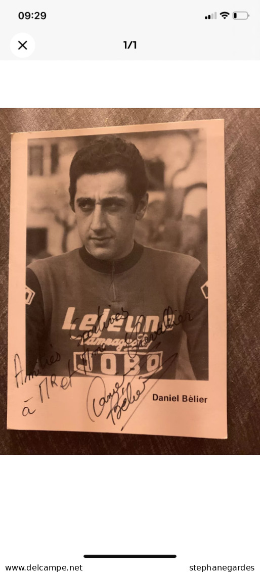 Carte Postale Cyclisme Daniel BELIER Avec Autographe Équipe Lejeune Campagnolo - Cyclisme