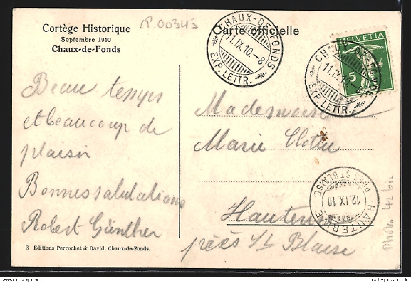 AK Chaux-de-Fonds, Milice Du Service étranger 1798, Cortège Historique 1910  - Other & Unclassified