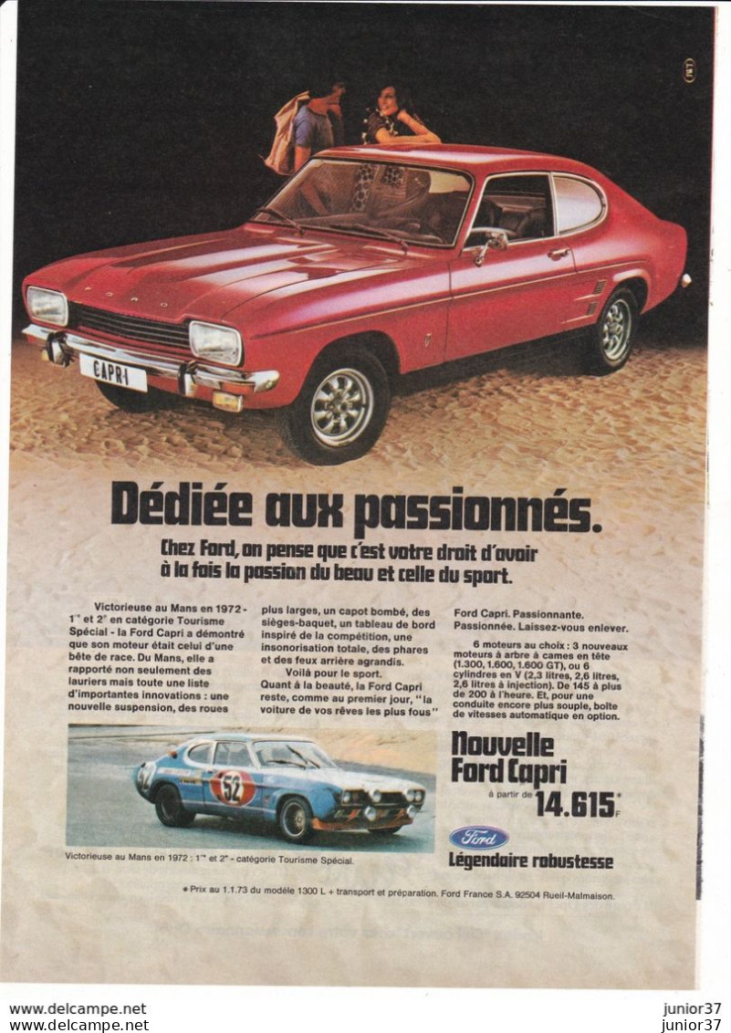 Feuillet De Magazine, Ford Capri 1973 - Cars