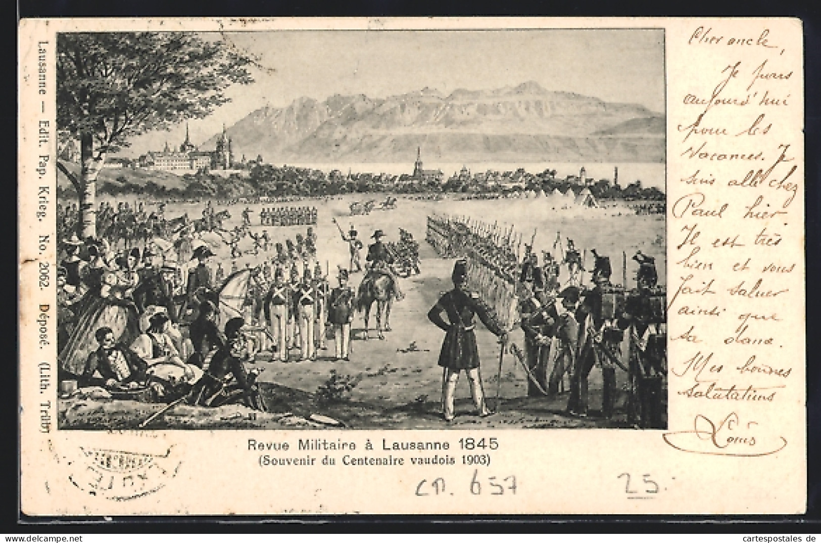 Künstler-AK Lausanne, Revue Militaire 1845  - Lausanne