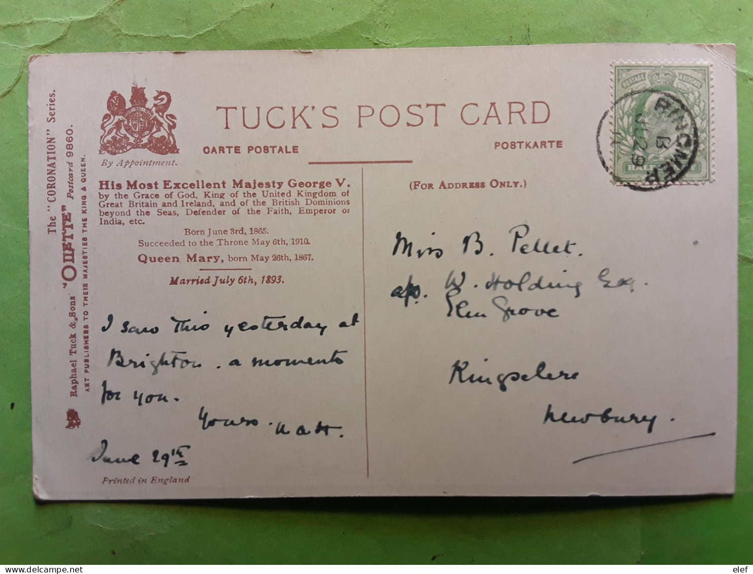 GB Coronation Souvenir June 22 Nd 1911 King George V And Queen Mary Médaillon, O RINGMER , Tuck's Post Card TB - Royal Families